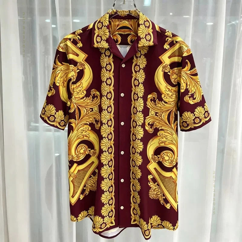 Chemise Homme Manches Courtes Été 2026 — Imprimé Baroque Style Palais Luxe Léger Hawaïenne Décontractée