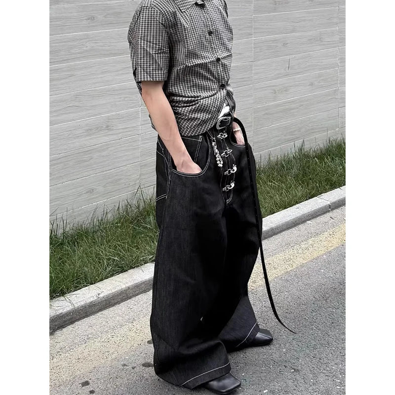 Jean Baggy Oversize Noir Gothique Y2K Harajuku — Denim Vintage Japonais Streetwear High Street