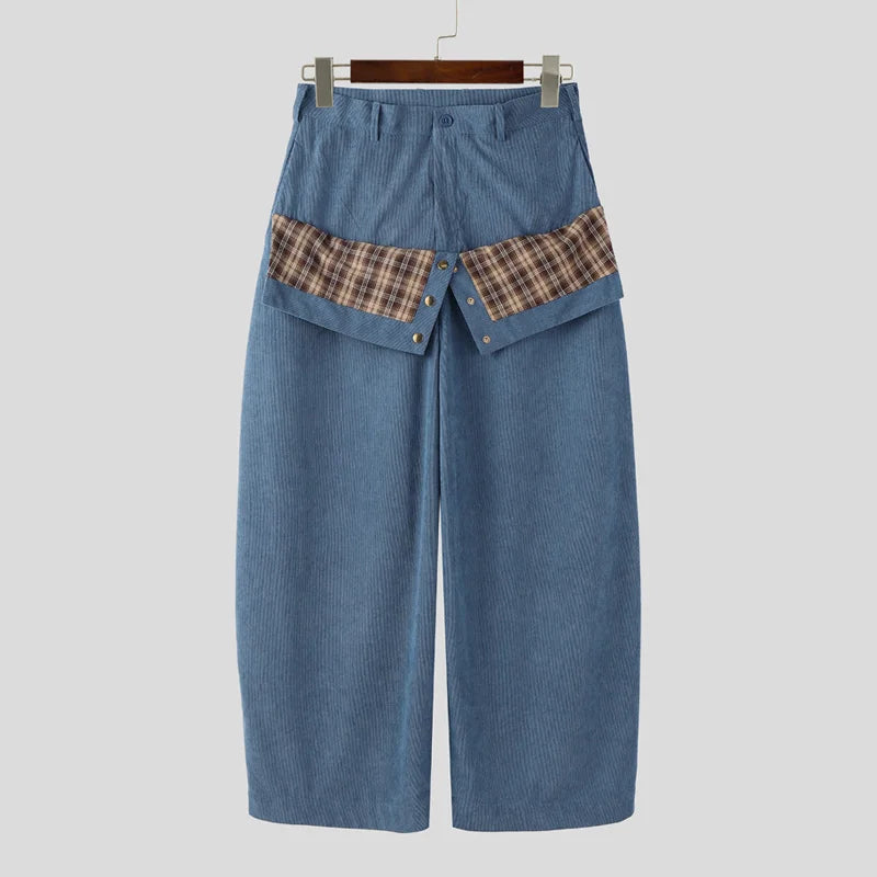 Pantalon Jogger À Carreaux Patchwork — Oversize Boutonné, Streetwear Élégant | INCERUN 2026