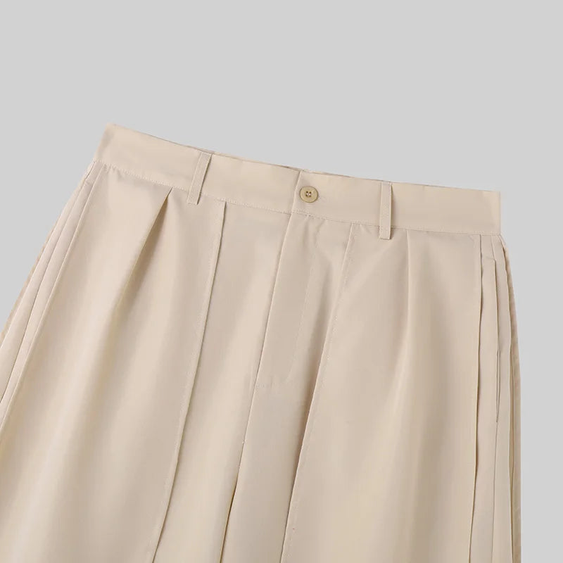 Pantalon Irrégulier Couleur Unie — Jambes Larges, Bouton, Streetwear Décontracté | INCERUN 2024