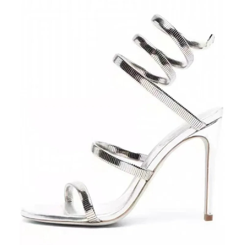 Sandales Talons Fins Bande Étroite — Chaussures de Soirée Glamour Été