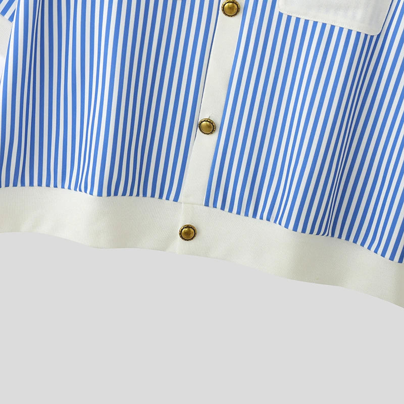Chemise Rayée Patchwork Coutures Colorées INCERUN — Manches Courtes Ajustée Été 3 Coloris