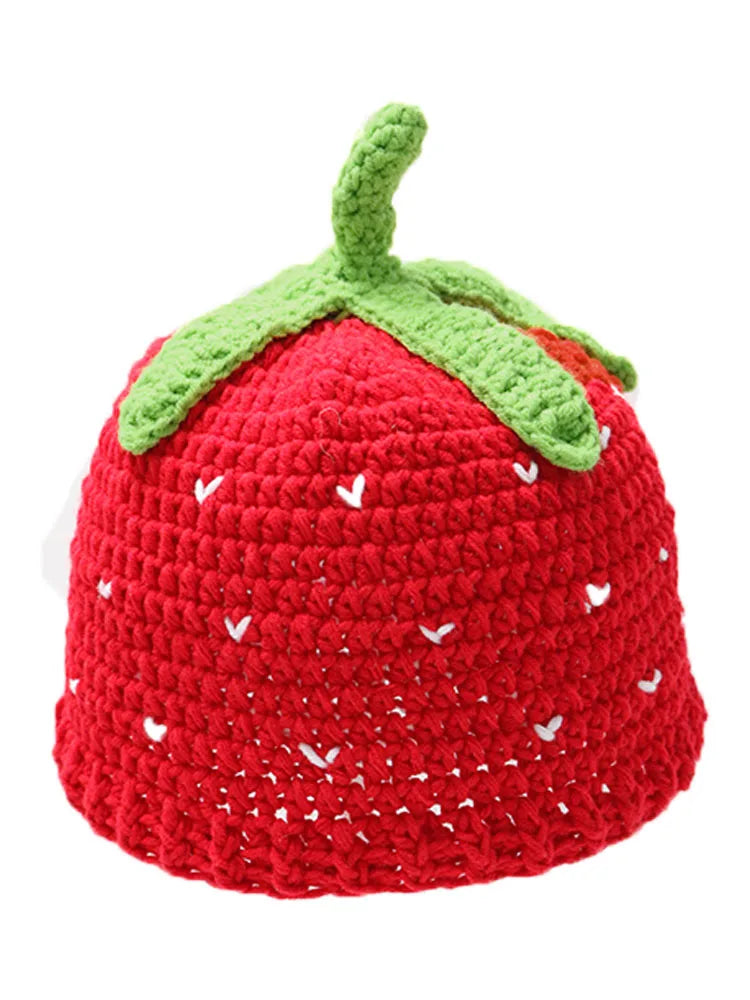 Chapeau Pêcheur Fraise Crocheté à la Main – Bob Kawaii à Volants Style Bohème | Femme