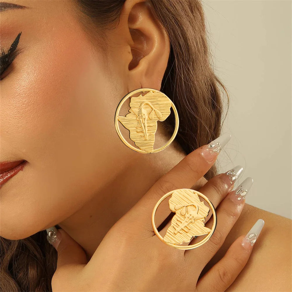 Ensemble Bijoux Africains Dubaï Plaqué Or 18K — Boucles d’Oreilles Clip & Bague Fleur YM