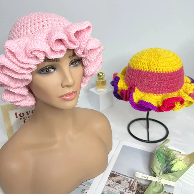 Chapeau Seau Conique Crocheté à la Main – Bob Pêcheur Élégant | Protection Solaire Femme