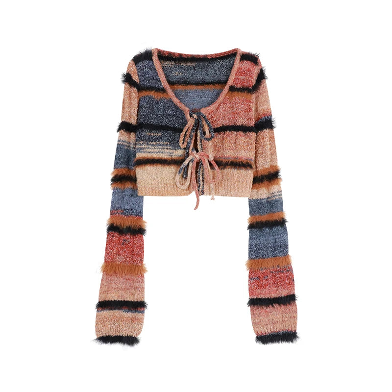 Ensemble 2 Pièces Tricoté Rayé — Cardigan Sexy Manches Longues + Robe À Bretelles Style Coréen Streetwear | UZSC