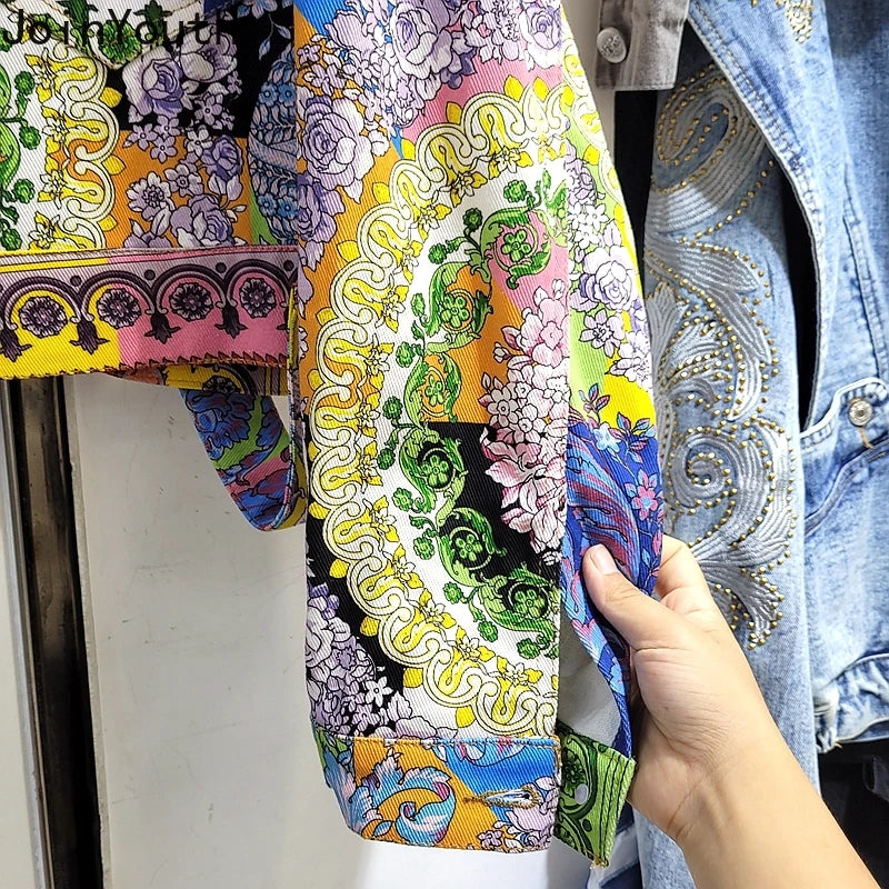 Veste en Jean Harajuku Imprimé Floral – Manteau Court Denim Coréen Y2K Streetwear | Femme 2025