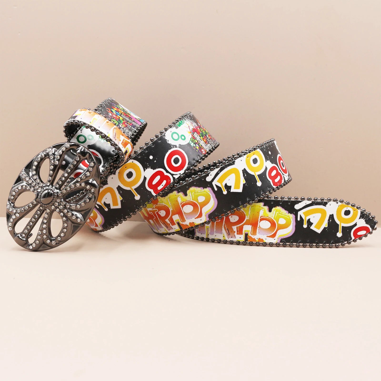 Ceinture PU Unisexe — Imprimé Graffiti Punk Bohème Y2K Hip Hop Western Cowboy Cowgirl Boucle Personnalisée