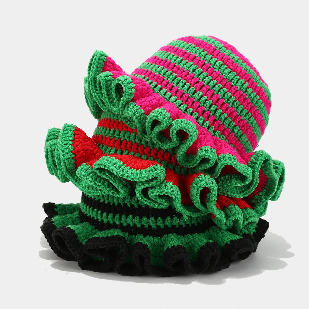 Bob Tricoté Crochet Main — Volants Colorés Tendance Chaud Luxe Artisanal Femme Hiver | CALURIRI