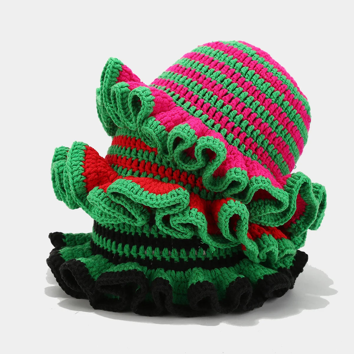 Bob Tricoté Crochet Main — Volants Colorés Tendance Chaud Luxe Artisanal Femme Hiver | CALURIRI