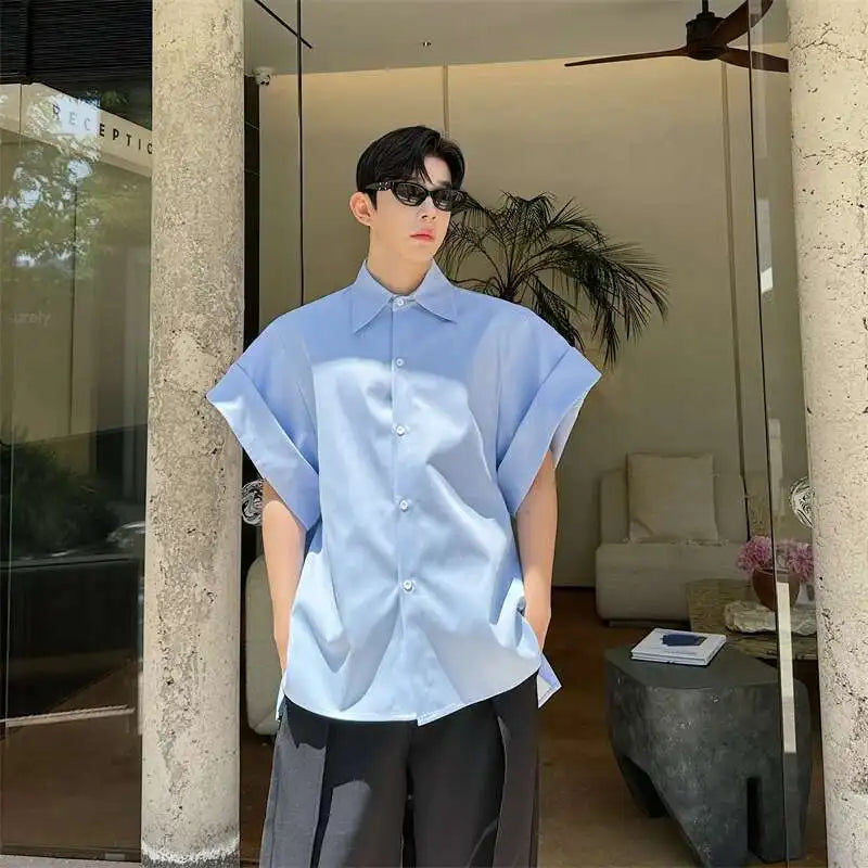 Chemise Manches Courtes Style Coréen — Design Niche Élégant, Coton-Polyester | LUZHEN LZ4028