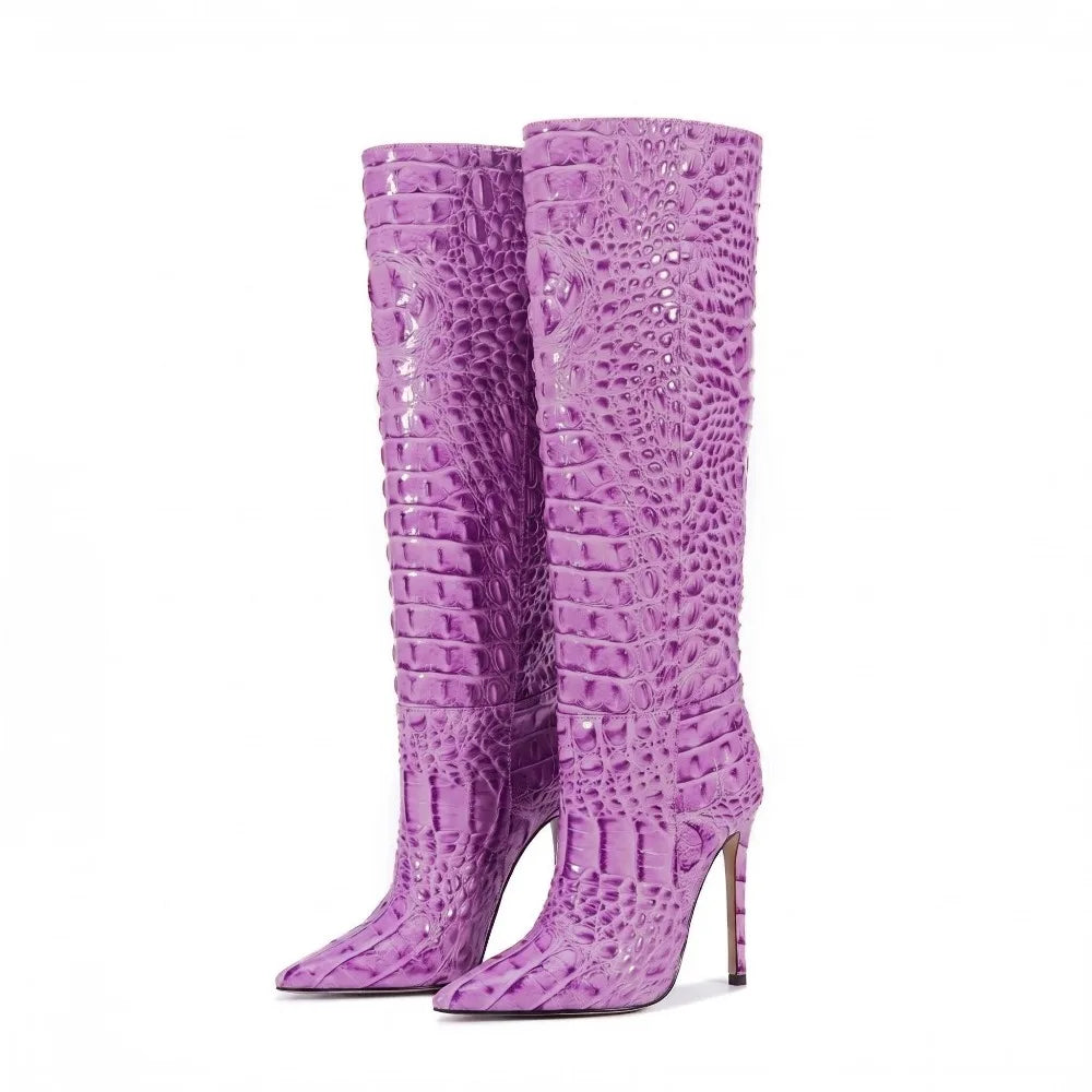 Bottines Western Talon Aiguille Style Rétro — Effet Crocodile Luxe Tailles 35-47
