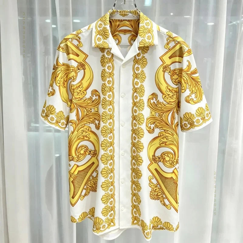 Chemise Homme Manches Courtes Été 2026 — Imprimé Baroque Style Palais Luxe Léger Hawaïenne Décontractée