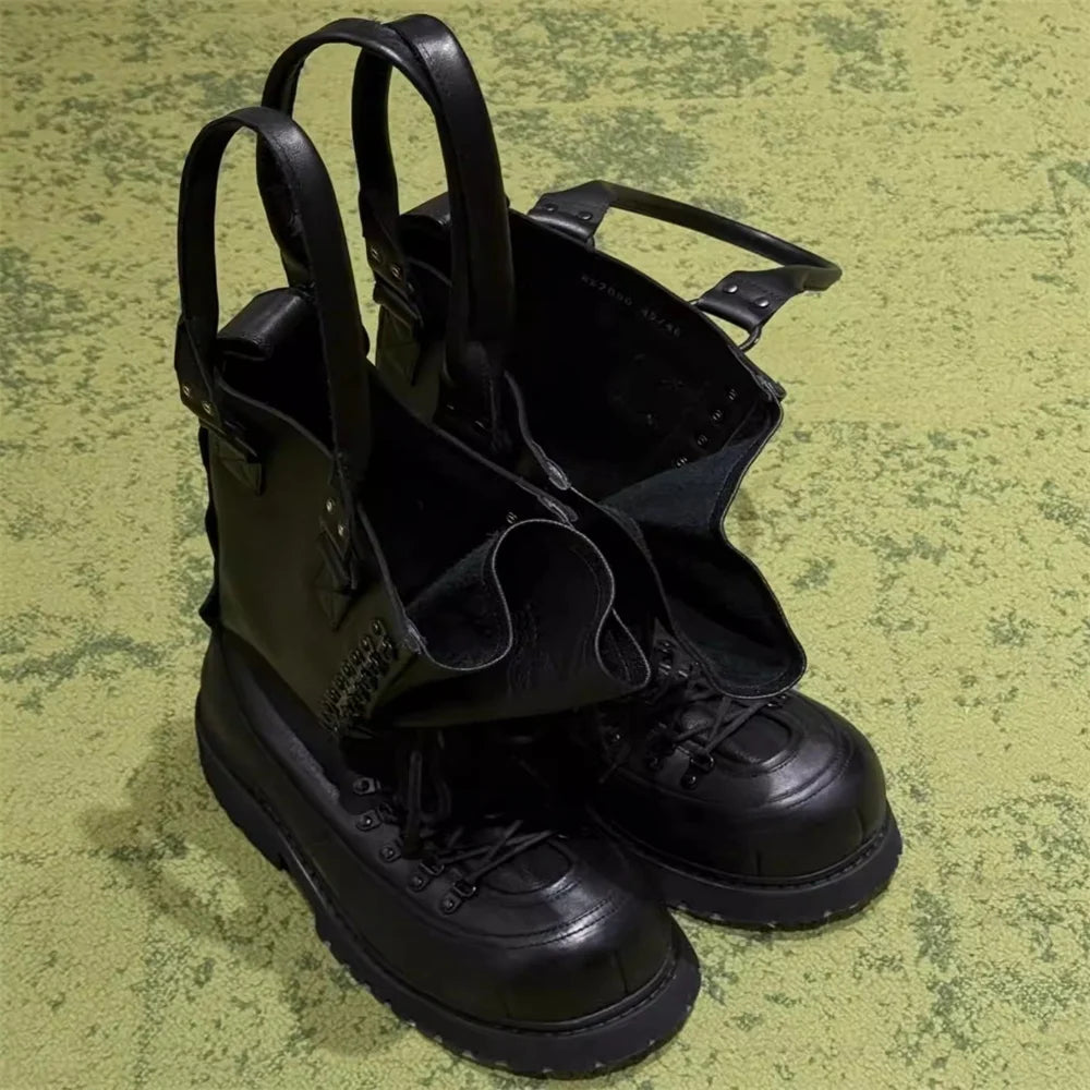 Bottes Montantes Homme à Lacets — Cuir Noir, Talon Épais | Carole Levy