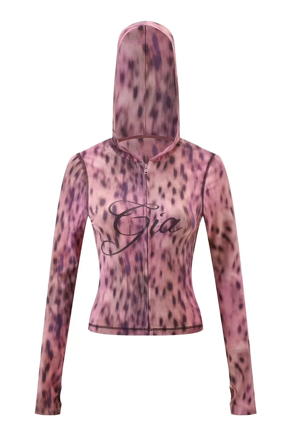 Ensemble veste courte à capuche zippée et pantalon, coupe slim, imprimé lettres, design à fils apparents, GIA