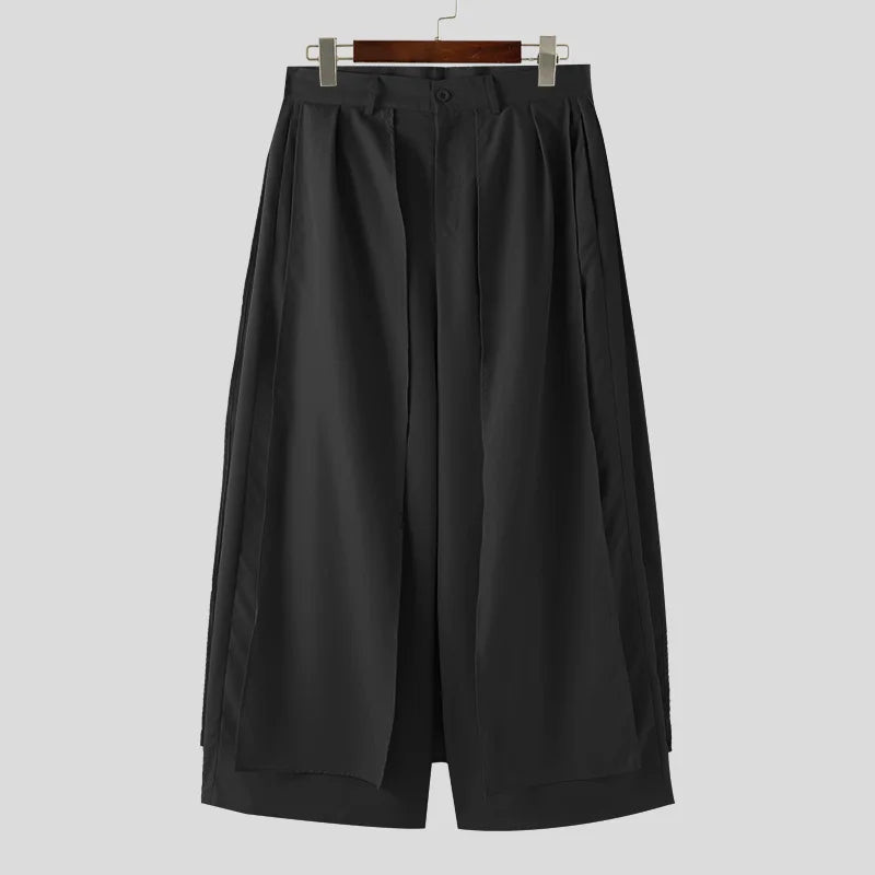 Pantalon Irrégulier Couleur Unie — Jambes Larges, Bouton, Streetwear Décontracté | INCERUN 2024