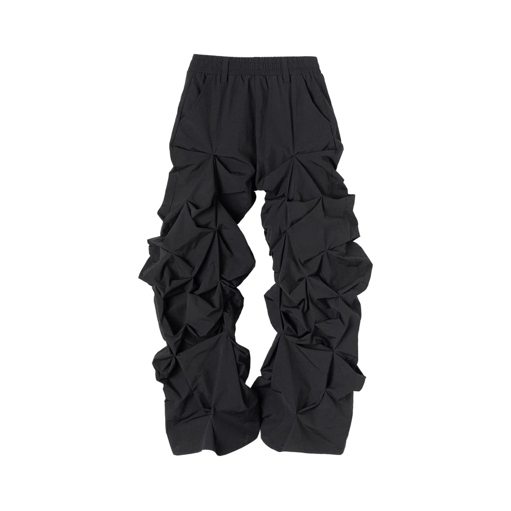 Pantalon Jambe Large Noir Empilé Streetwear Luxe — Plissé Taille Élastique 4 Saisons Mauroicardi