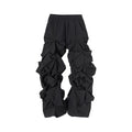 Pantalon Jambe Large Noir Empilé Streetwear Luxe — Plissé Taille Élastique 4 Saisons Mauroicardi