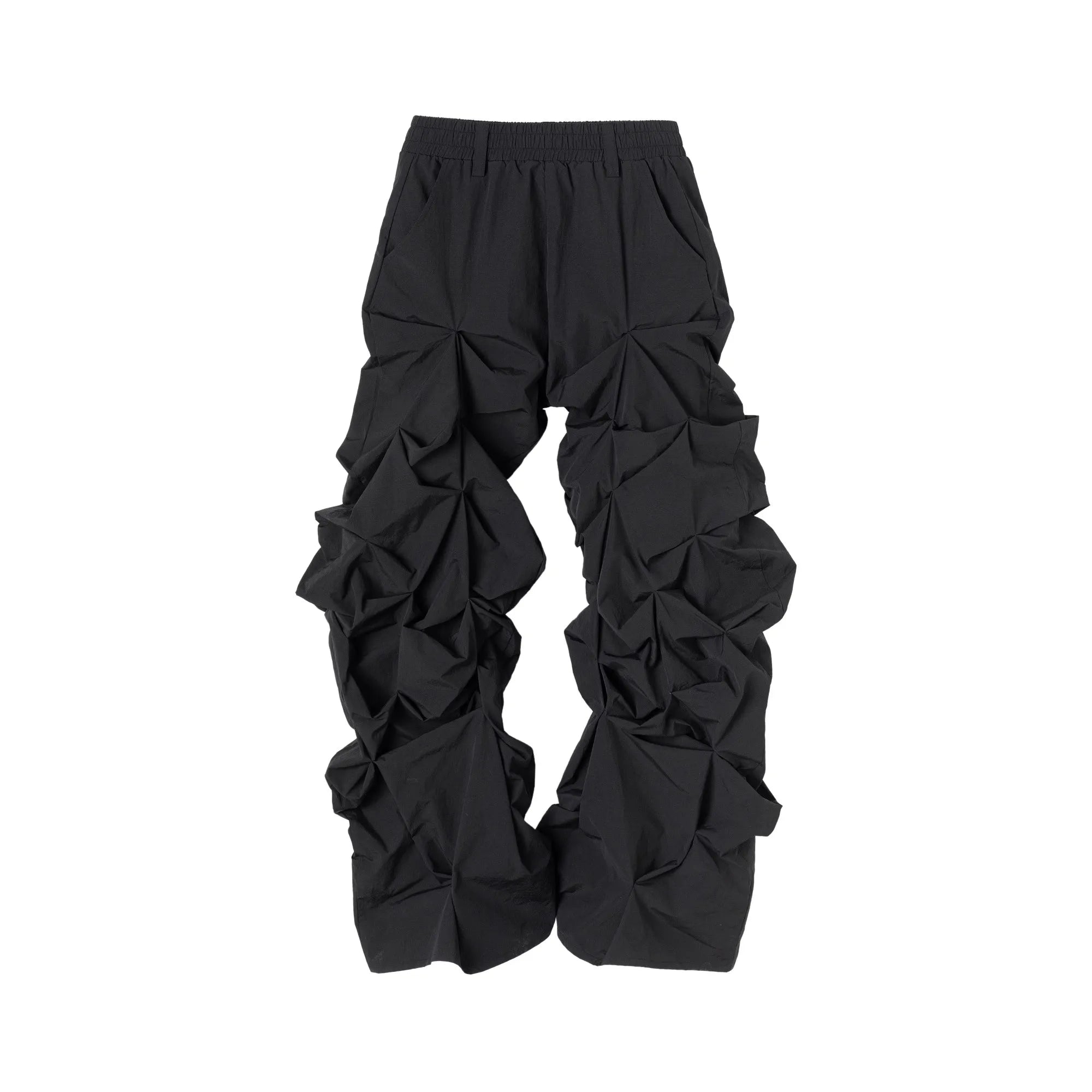 Pantalon Jambe Large Noir Empilé Streetwear Luxe — Plissé Taille Élastique 4 Saisons Mauroicardi