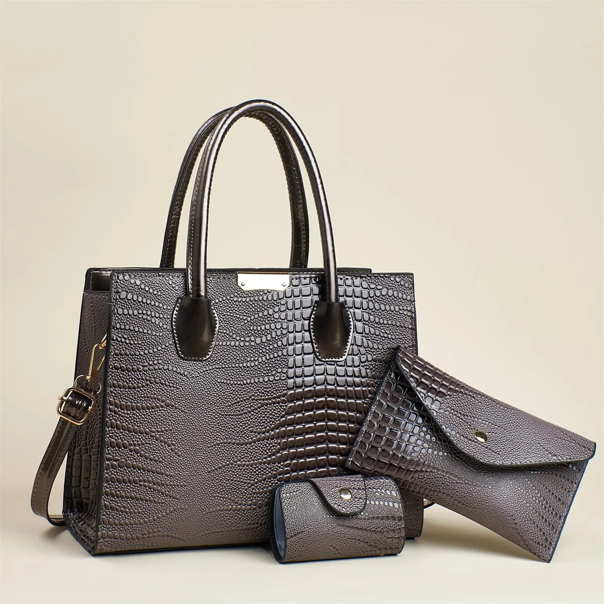 Sac Carré Motif Alligator Grande Capacité — Bandoulière Minimaliste Urbain Luxe