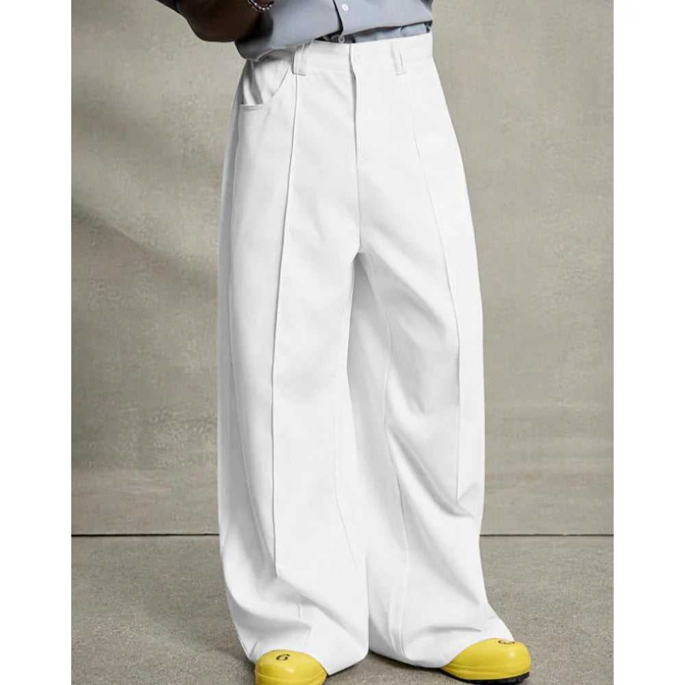 Pantalon Costume Plissé Jambe Droite — Taille Basse, Style Business Décontracté Élégant | Toutes Saisons