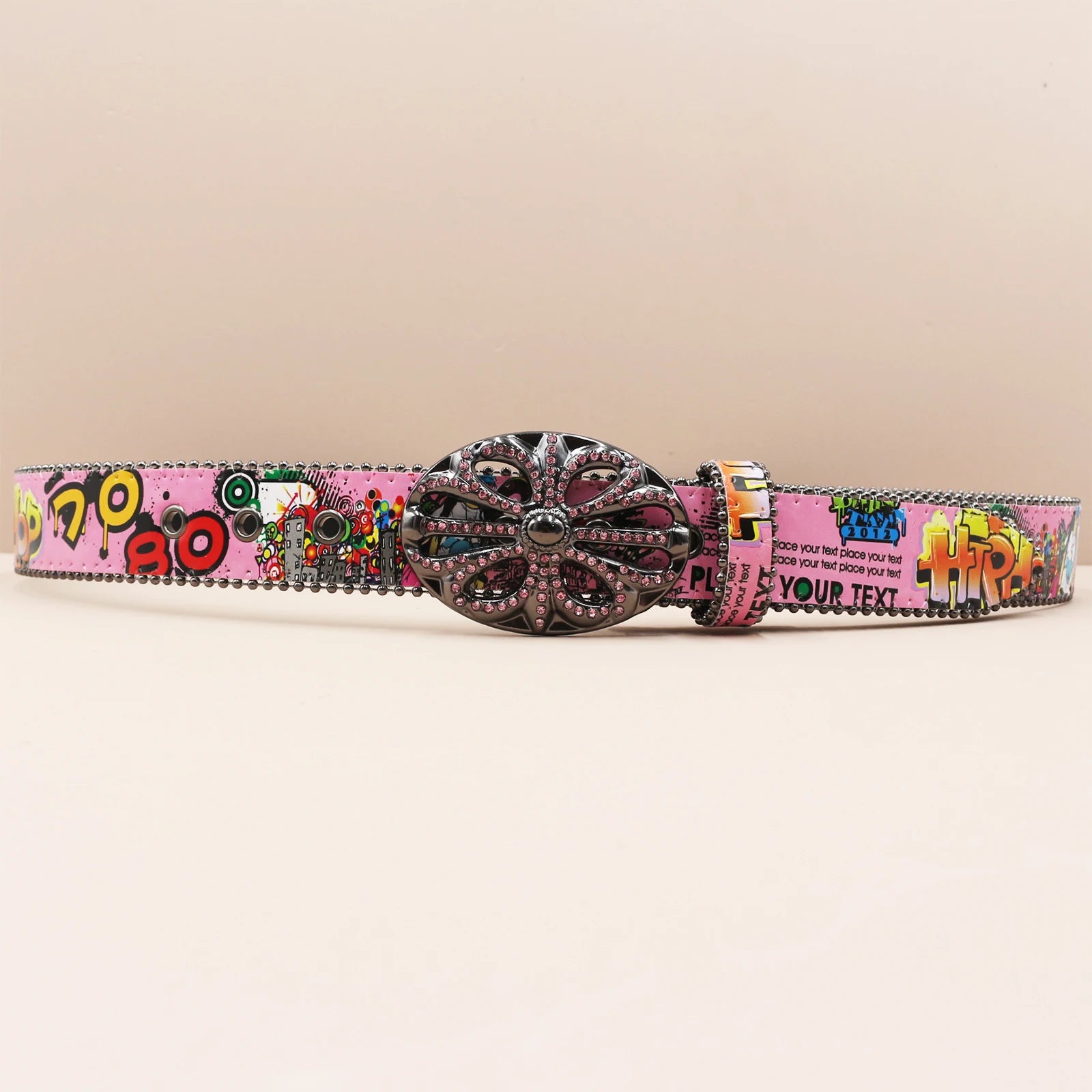 Ceinture PU Unisexe — Imprimé Graffiti Punk Bohème Y2K Hip Hop Western Cowboy Cowgirl Boucle Personnalisée