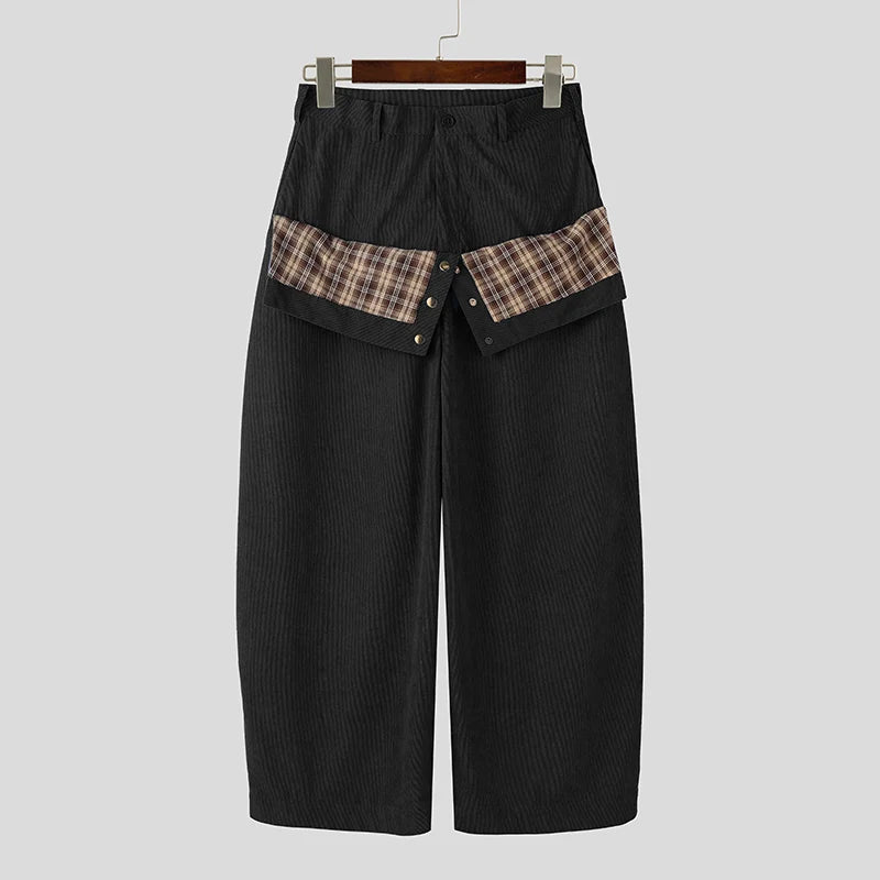 Pantalon Jogger À Carreaux Patchwork — Oversize Boutonné, Streetwear Élégant | INCERUN 2026