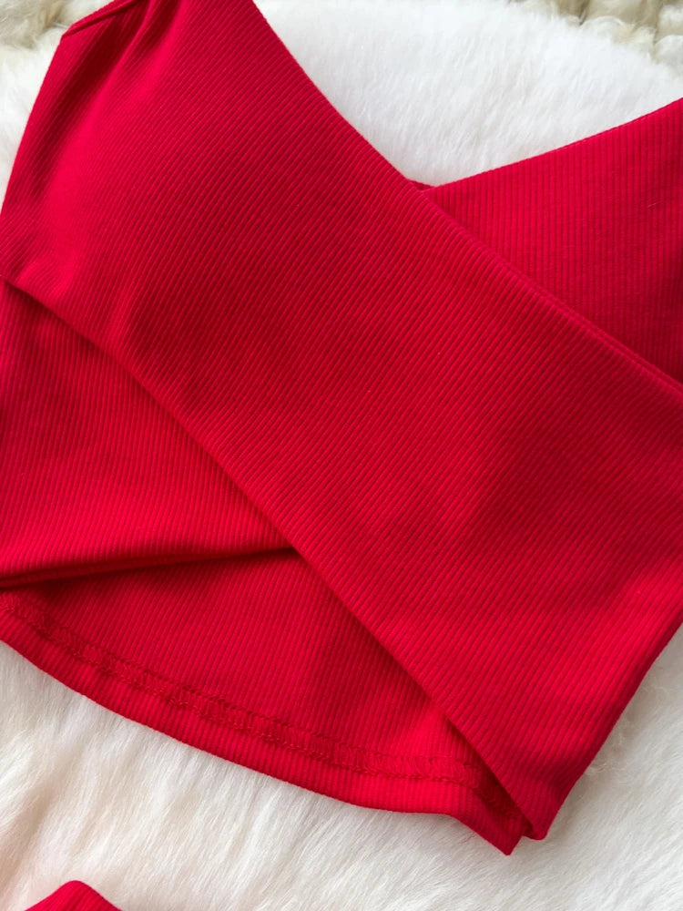 Ensemble 2 Pièces Été — Haut Court Col V + Jupe Longue Fendue Taille Haute Élastique Couleur Unie | Foamlina
