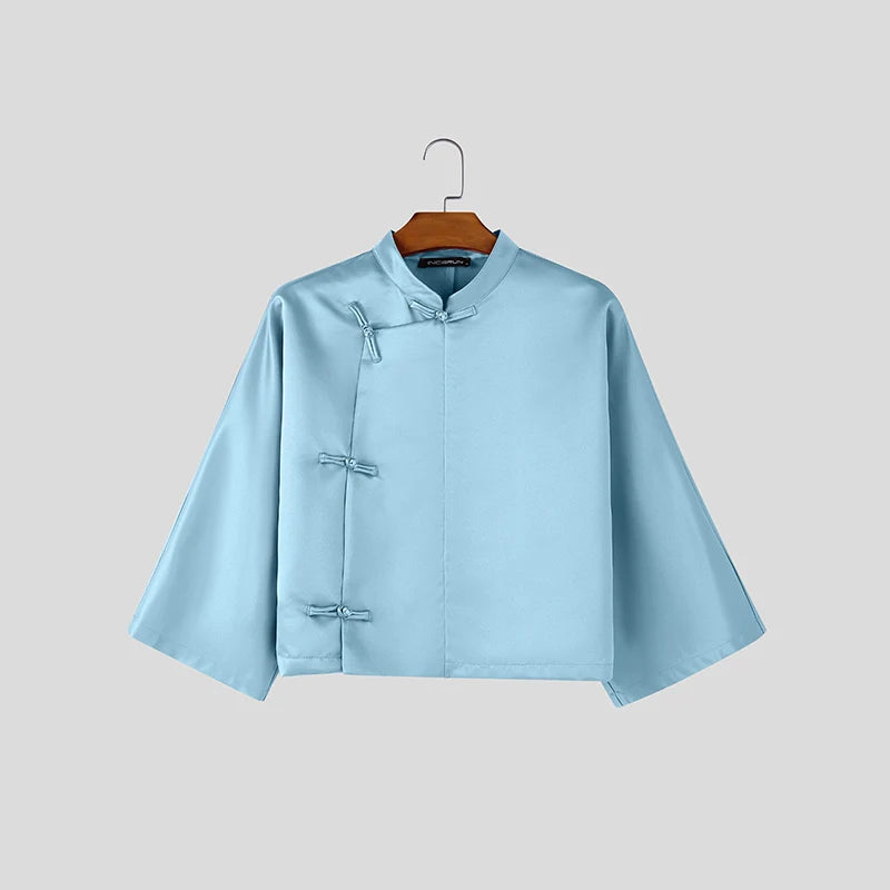 Chemise Col Montant Manches ¾ Homme — Style Chinois Vintage Streetwear | INCERUN
