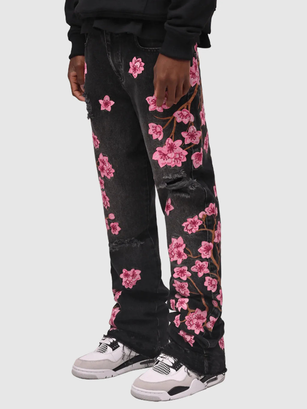 Jean Homme Imprimé Coupe Droite — Streetwear Trous Épissés Poches Bouton Taille Moyenne Printemps Été | wulend