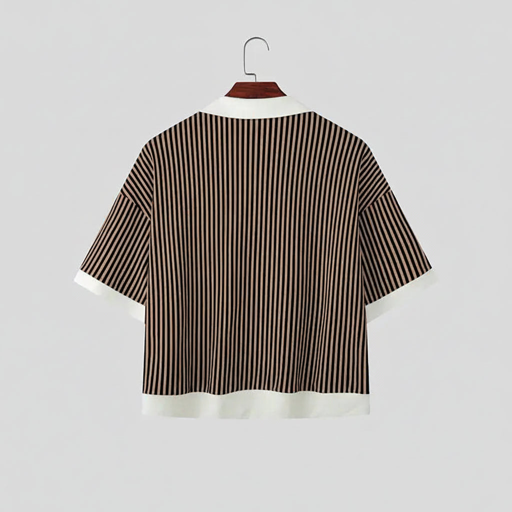 Chemise Rayée Patchwork Coutures Colorées INCERUN — Manches Courtes Ajustée Été 3 Coloris
