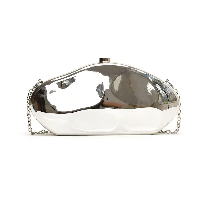 Pochette Coquillage Acrylique — Sac de Soirée Sculpté Or & Argent