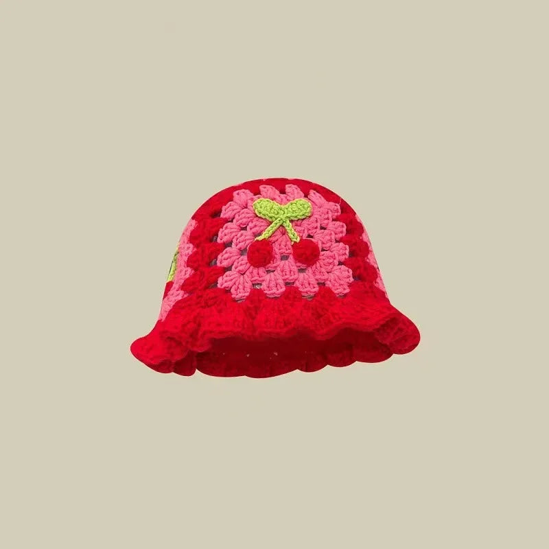 Chapeau Seau Coréen Crocheté à la Main – Bob Fleurs Y2K | Femme Automne Hiver 2025