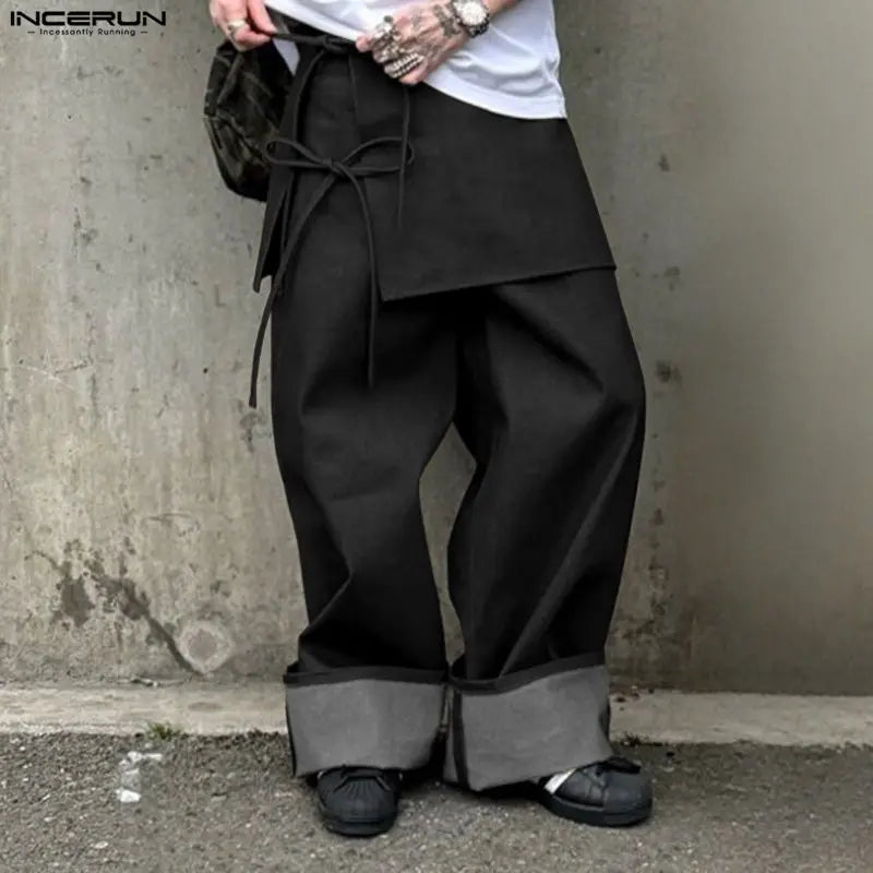Pantalon Jogger Patchwork Streetwear — Taille Élastique, Coupe Ample à Lacets | INCERUN 2026