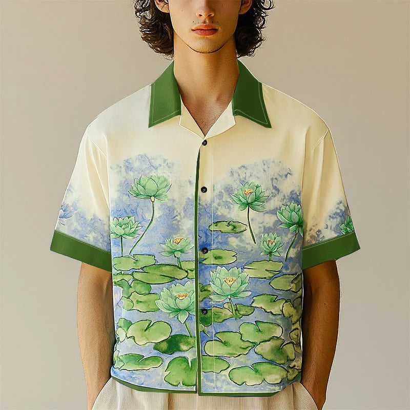 Chemise Patchwork Imprimée Manches Courtes — Col Rabattu, Streetwear Été Ample | INCERUN 2025