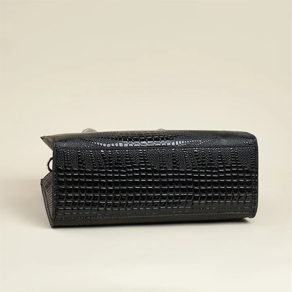 Sac Carré Motif Alligator Grande Capacité — Bandoulière Minimaliste Urbain Luxe