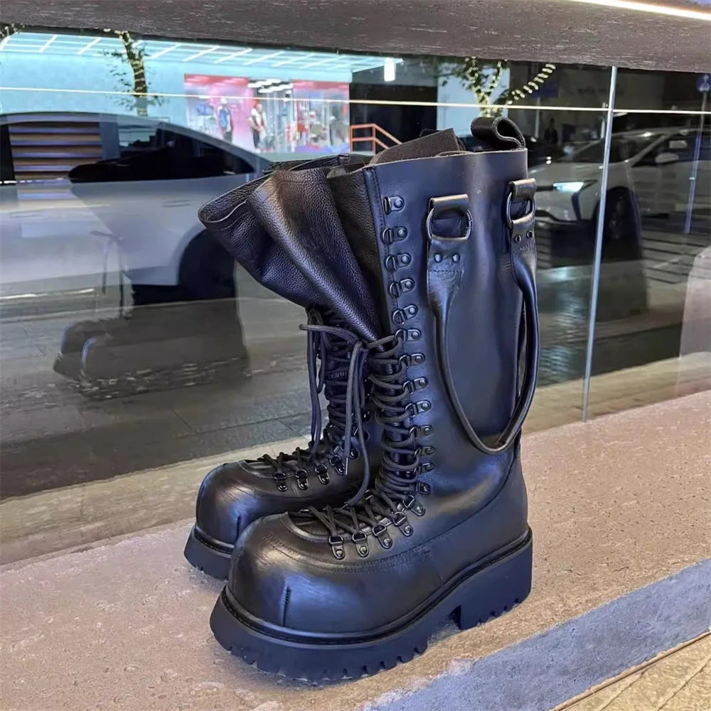 Bottes Montantes Homme à Lacets — Cuir Noir, Talon Épais | Carole Levy