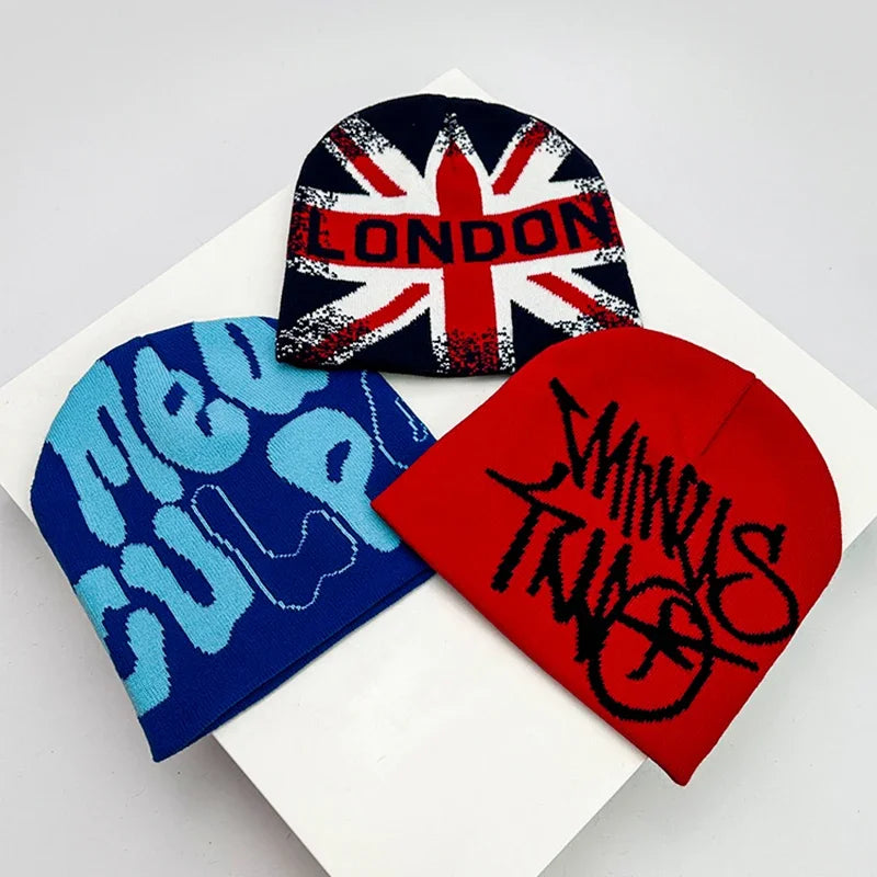 Bonnet en Laine avec Lettres – Style Hip-Hop Y2K Unisexe | Chaud & Tendance Automne Hiver