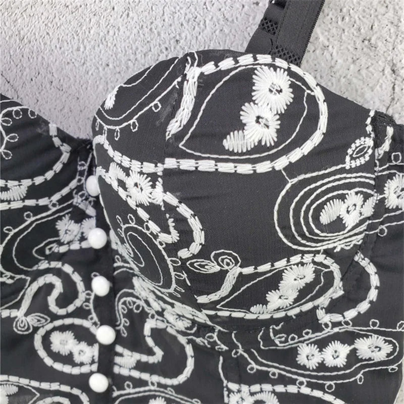 Top Corset Court Sexy Y2K Club Décor Perles — Camisole Shaper Été Visivane