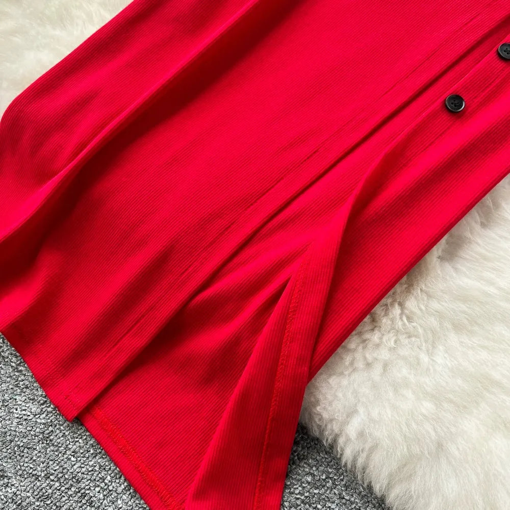 Ensemble 2 Pièces Été — Haut Court Col V + Jupe Longue Fendue Taille Haute Élastique Couleur Unie | Foamlina