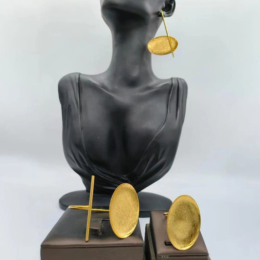 Parure Dorée Dubaï – Boucles d'oreilles & Bague Plaquées Or 18K
