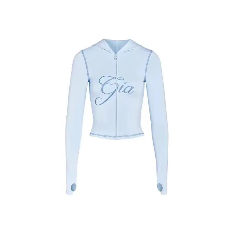 Ensemble veste courte à capuche zippée et pantalon, coupe slim, imprimé lettres, design à fils apparents, GIA