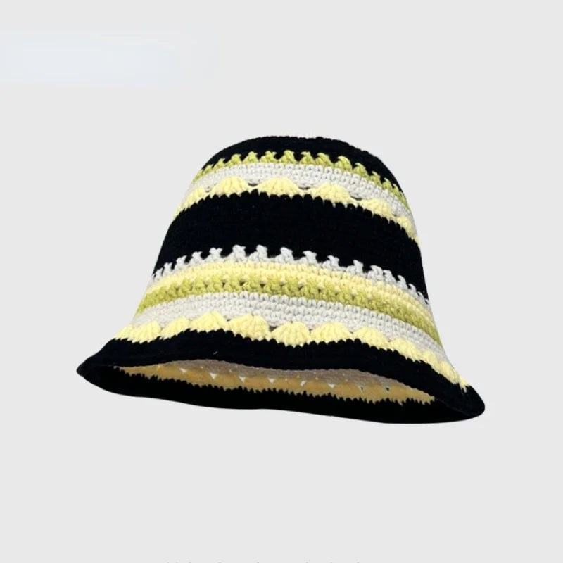 Chapeau Seau Coréen Crocheté à la Main – Bob Fleurs Y2K | Femme Automne Hiver 2025