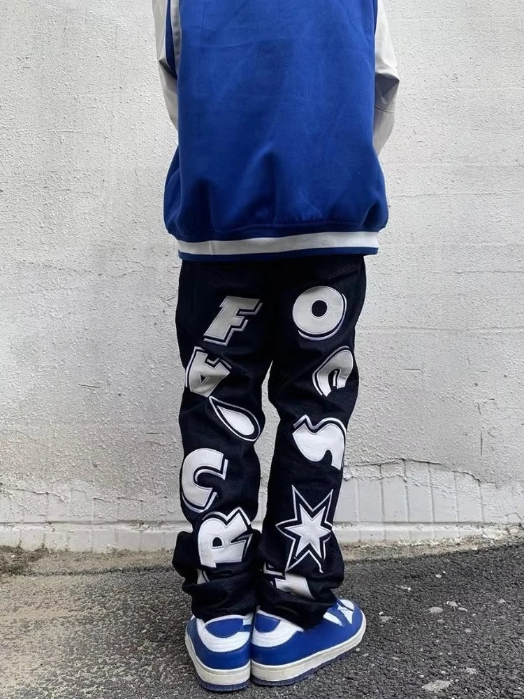 Jean Droit Cowboy Imprimé Étoile – Hip-Hop Streetwear Y2K Vintage Kpop | Homme 2025