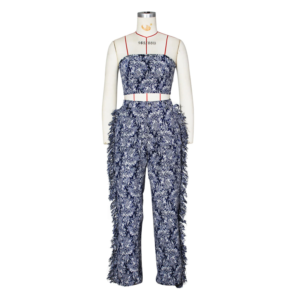 Ensemble 2 Pièces Streetwear — Haut Sexy + Pantalon Cargo Imprimé Floral Taille Élastique Soirée | Printemps 2025
