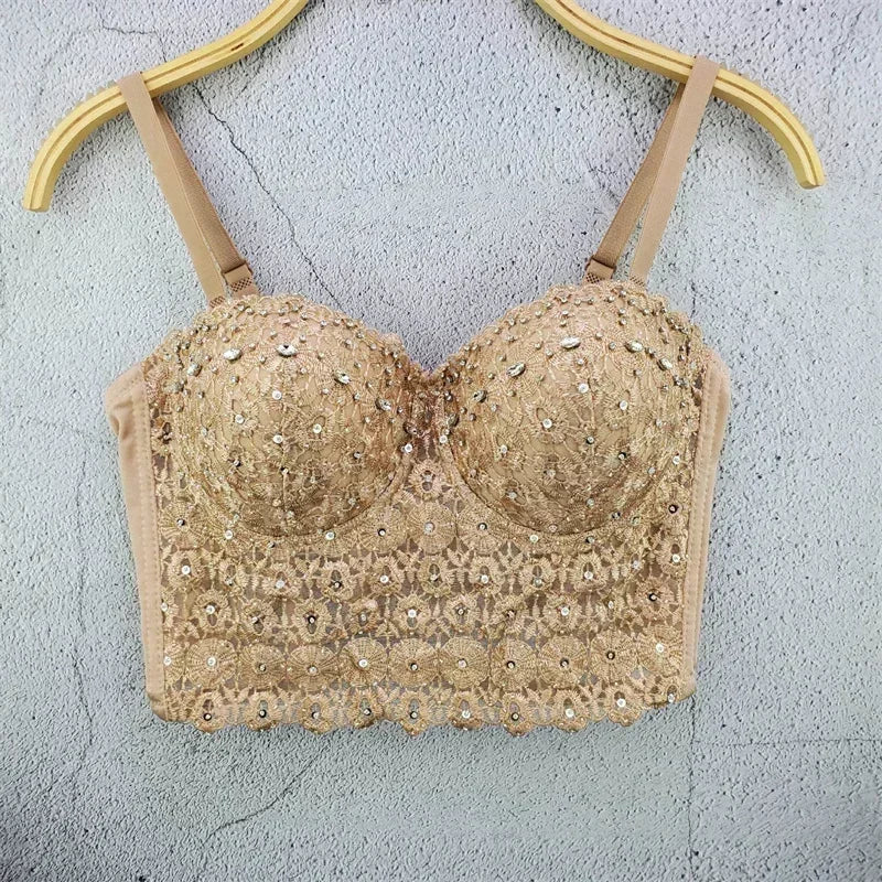 Top Corset Court Sexy Y2K Club Décor Perles — Camisole Shaper Été Visivane