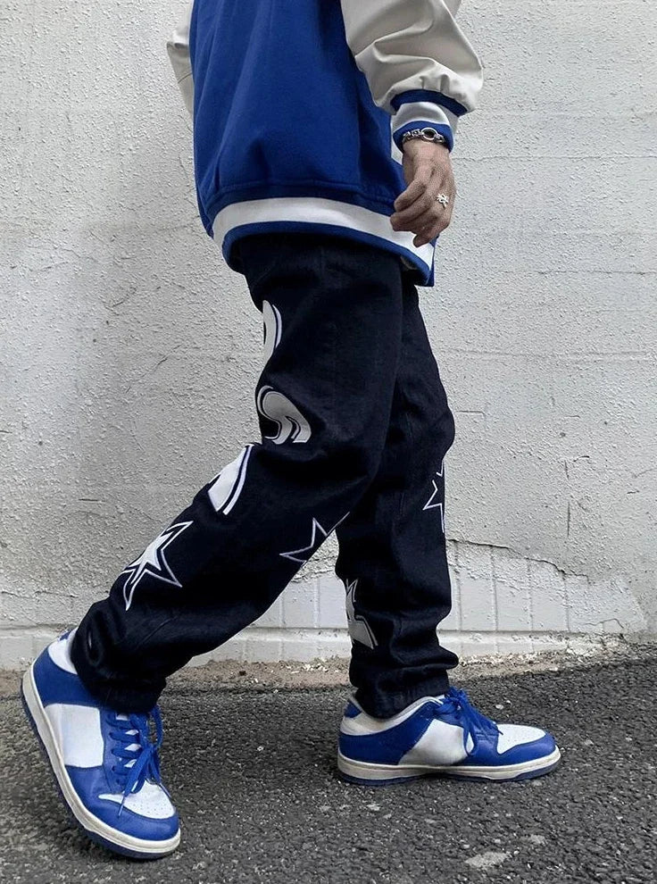 Jean Droit Cowboy Imprimé Étoile – Hip-Hop Streetwear Y2K Vintage Kpop | Homme 2025
