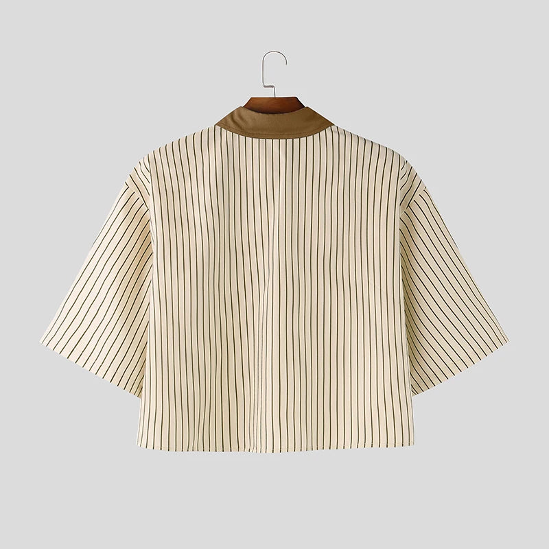 Chemise Rayée Patchwork Color-Block INCERUN — Manches Courtes Ample Streetwear 3 Coloris