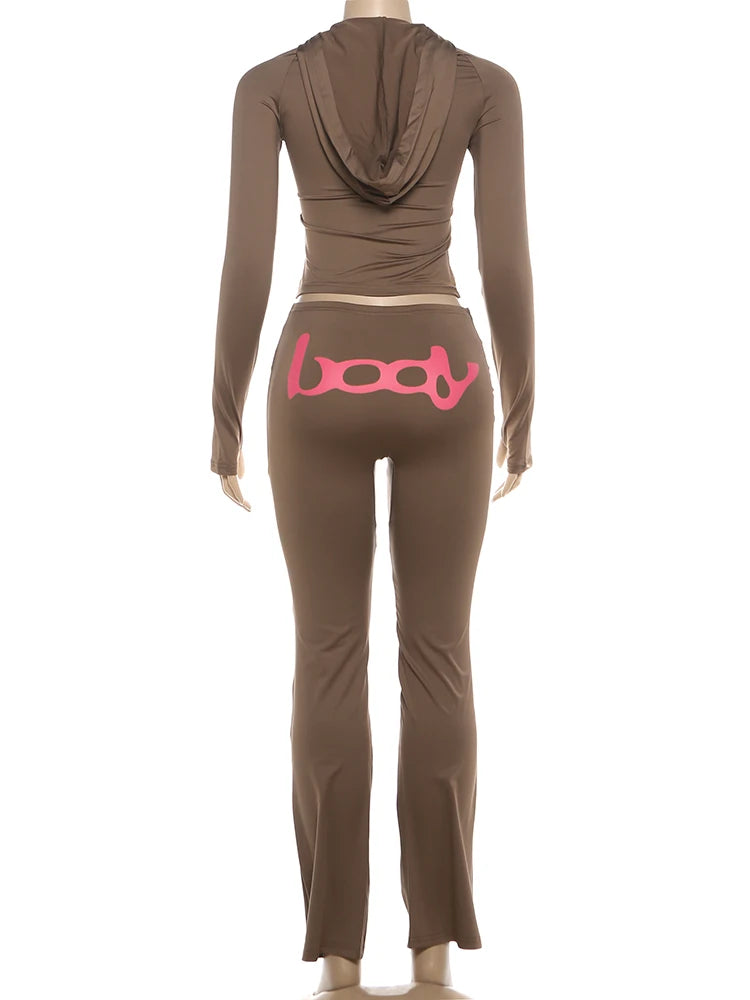 Ensemble 2 Pièces Survêtement Imprimé Lettres – Veste Zippée & Legging Stretch High Street | Femme