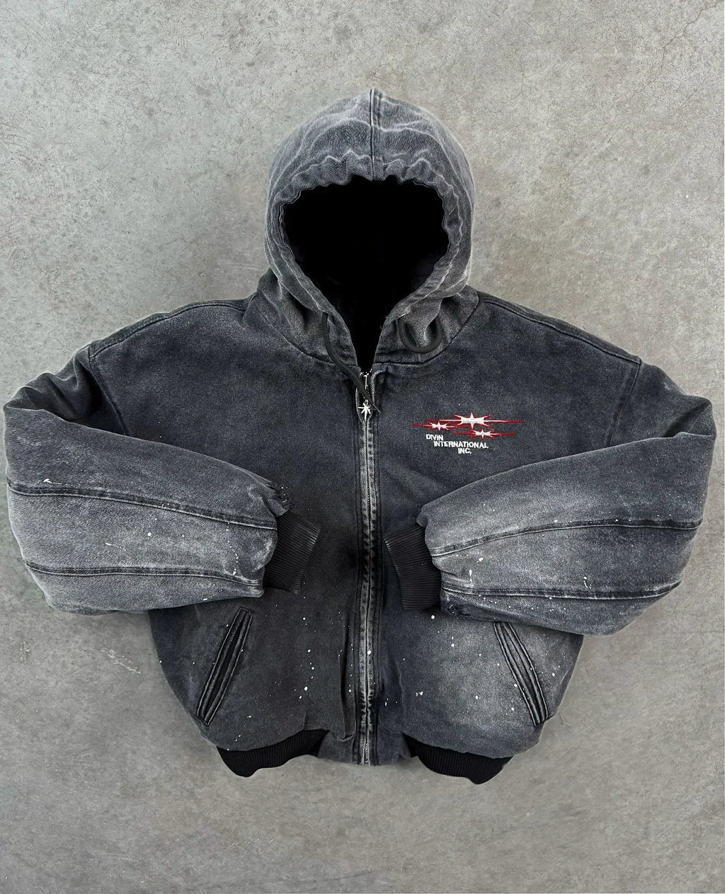 Sweat à Capuche Zippé Broderie Rétro — High Street Hip Hop Gothique | Divin